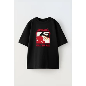 Unisex Metallica Kill Em All Tasarım Baskılı Pamuk Sıyah Oversize T-Shirt