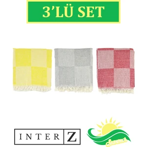 Inter Z 3'lü Set Dama Desenli Peştamal Plaj Havlusu 70X155 cm