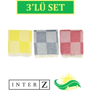 Inter Z 3'lü Set Dama Desenli Peştamal Plaj Havlusu 70X155 cm