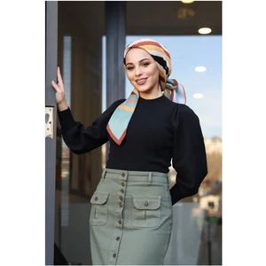 Boydan Düğmeli Körük Cepli Tesettür Etek-  Haki