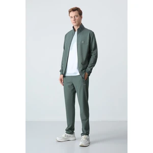 Haki Pamuklu Kalın Yumuşak Dokulu Comfort Fit Basic Erkek Eşofman Takım - 85260