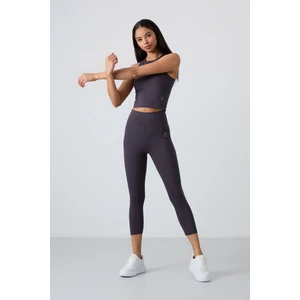 Antrasit Yüksek Bel Kapri-Crop Atlet Slim Fit Kadın Tayt Takım - 95284