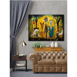 Ar Ajans Kanvas Tablo Çocuk Çizimi Konseptli Figüratif Hayvan Ailesi Dekoratif  Tablo
