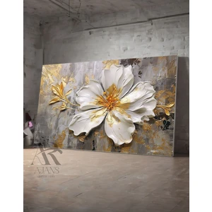 Ar Ajans Kanvas Tablo Dekoratif Beyaz Çiçek Yağlı Boya Görünümlü Kanvas  Tablo