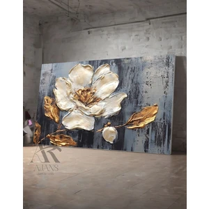 Ar Ajans Kanvas Tablo Dekoratif Beyaaz Çiçek Yağlı Boya Görünümlü Kanvas  Tablo