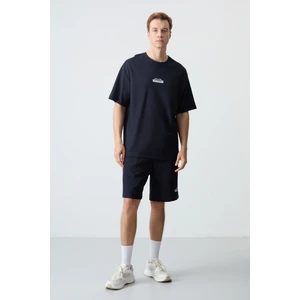 Air Jones Lacivert Pamuklu Kalın Yumuşak Dokulu Oversize Fit Basic Erkek Şort Takım - 85259