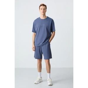 Air Jones Petrol Pamuklu Kalın Yumuşak Dokulu Oversize Fit Basic Erkek Şort Takım - 85257