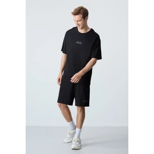 Air Jones Siyah Pamuklu Kalın Yumuşak Dokulu Oversize Fit Basic Erkek Şort Takım - 85259