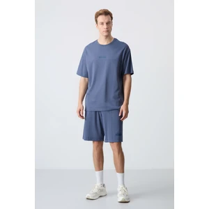 Air Jones Petrol Pamuklu Kalın Yumuşak Dokulu Oversize Fit Basic Erkek Şort Takım - 85259