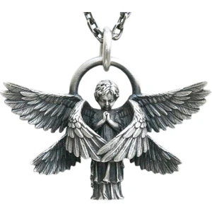Mingjin Shop2 AL18234-GÜMÜŞ Klasik Melek Kolye Kolye El Yapımı Seraph Namaz Kolye Uzun Zincir Kolye Erkek Kadın Takı Yıldönümü Hediyesi (Yurt Dışından)