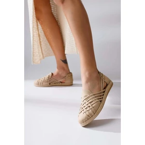 Kaof Shoes Kadın Bej Süet Espadril Ayakkabı Kadın Günlük Ayakkabı Kadın Babet Ayakkabı Kadın Klasik Ayakkabı