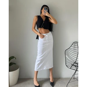 Aref Jeans Arkası Yırtmaçlı Uzun Kot Etek