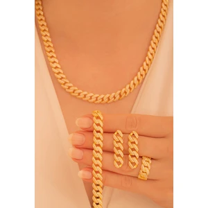 Osmanlı Gümüş Kadın Gümüş Set - 22 Ayar Gerçek Altın Kaplama (Kararmaz) Taşlı Gurmet Model Gümüş Set