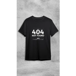 Unisex Bisiklet Yaka 404 Hata Kodu Baskılı Siyah T-Shirt