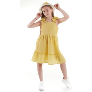 Kız Çocuk Elbise Gofre Pitikare Şapkalı Set Elbise Pamuklu Ak2524