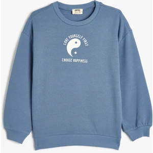 Sweatshirt Baskı Detaylı Uzun Kollu Bisiklet Yaka Şardonlu