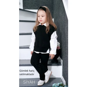 Meriç Bebe Saç Bandlı Pantolonlu Yanları Açık ve Bağlama Detay Süeterli Trend Kız Çocuk 3'lü Akrilik Triko Takım