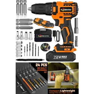 Alman Mike Joy Serii 258VF 25AH Çift Akülü 27PCS Set Hediyeli Darbeli Delme Vidalama Matkap