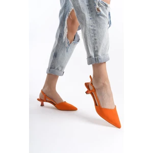 Bak Store Oranj Turuncu Sivri Burun Tokalı 3 cm Topuklu Ayakkabı