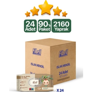 Zeytinyağlı Islak Bebek Mendili 24x90 Lı Paket 2160 Yaprak Doğal esans ve  geri dönüştürülebilir kumaş