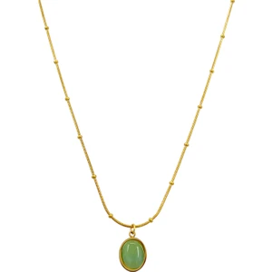 ÇLK Accessories Çelik Yeşil Oval Taş Minik Topcuk Kolye
