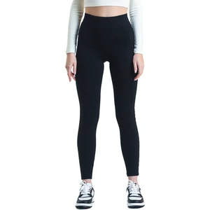 Yüksek Bel Toparlayıcı Skinny Esnek Örme Siyah Kadın  Cep Dikişli Tayt Pantolon