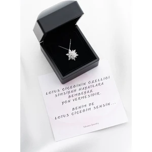 Silvano Jewelry 925 Ayar Gümüş Işıklı Kutuda Buzlu Lotus Çiçeği Kolye