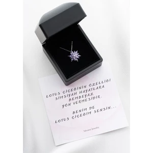 Silvano Jewelry 925 Ayar Gümüş Işıklı Kutu Lila Lotus Çiçeği Kolye