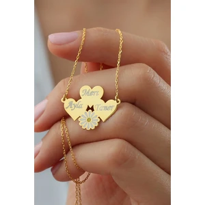 Silvano Jewelry 925 Ayar Gümüş Kişiye Özel Isimli Üçlü Papatya Kolye