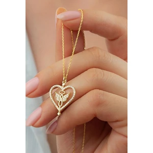 Silvano Jewelry 925 Ayar Gold Kelebekli Kalp Gümüş Kolye