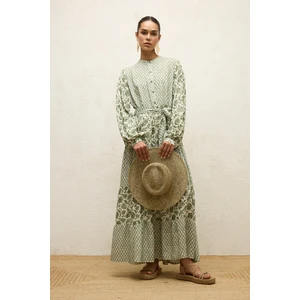 Desenli Katlı Viskon Elbise Green Sımone