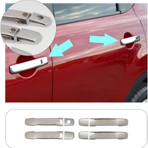 Nissan Qashqai Uyumlu 2007-2014 Çift Sensörlü Krom Kapı Kolu 4 Kapı Paslanmaz Çelik