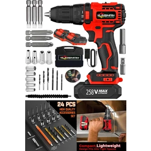 Alman Black Rack Seri 258VF 20AH 27PCS Set Hediyeli Çift Akülü Darbeli Soğutmali Sistem Matkap