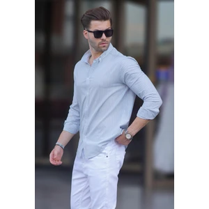 Mavi Çizgili Uzun Kollu Pamuklu Erkek Gömlek 6746