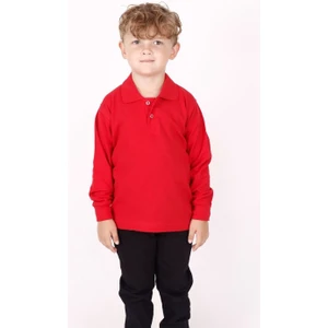 Çocuk Uzun Kol Normal Kalıp Comfort Polo Yaka Düz Renk Okul Penye Lakost T-Shırt