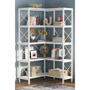 Tolia Home 5 Katlı Metal Iskeletli Köşe Raf Kitaplık Çok Amaçlı Aksesuar Rafı Düzenleyici