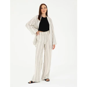 Pierre Cardin Kadın Ekru Dokulu Yüksek Bel Loose Fit Pantolon 50284528-VR019