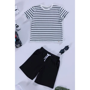 For You Kids Çizgili Tshirt Şort Siyah Takım