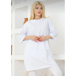 Kadın  Oversize Rahat Kalıp Kısa Kol Düz Basic Yandan Yırtmaçlı Içlik T-Shırt