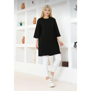 Kadın  Oversize Rahat Kalıp Kısa Kol Düz Basic Yandan Yırtmaçlı Içlik T-Shırt