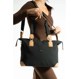 Just Polo Kadın Büyük Boy Spor Model Valiz Boy Uzun Askılı El & Omuz Çantası Siyah Taba 1106