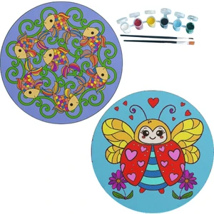 Dudu Gift 2'li Mandala Boyama Seti Aile Etkinliği 2 Ham Mdf Plaka 6 Renk Boya 2 Fırça Model 31
