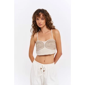 Sırtı Çapraz Bağlama Detaylı Keten Bluz Naturel