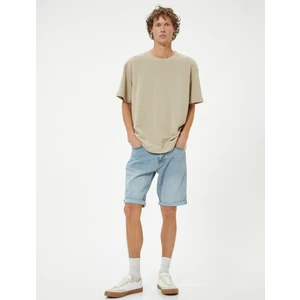 Slim Fit Kot Şort Bermuda Cep Detaylı Pamuklu