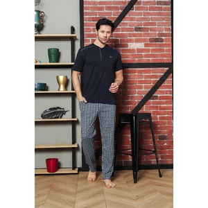 Erkek Pijama Takımı Süprem Kısa Kol Yazlık Omuz Arabiyeli Küçük Ekoseli Armalı Pamuklu M58362313