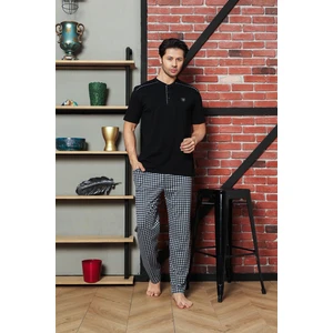 Erkek Pijama Takımı Süprem Kısa Kol Yazlık Omuz Arabiyeli Küçük Ekoseli Armalı Pamuklu M58362313