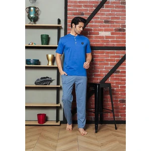 Erkek Pijama Takımı Süprem Kısa Kol Yazlık Omuz Arabiyeli Küçük Ekoseli Armalı Pamuklu M58362313