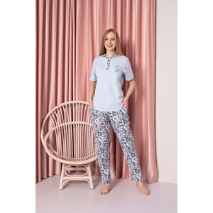 Kadın Pijama Takımı Süprem Kısa Kollu Büyük Gül Desenli Pamuklu W30102334