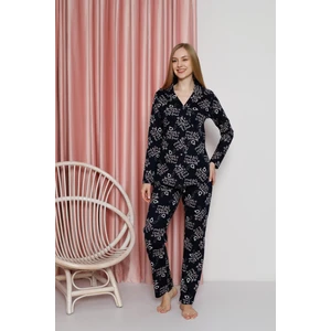 Kadın Pijama Takımı Süprem Uzun Kollu Boydan Düğmeli Diamond Yazılı Pamuklu Mevsimlik W20622305