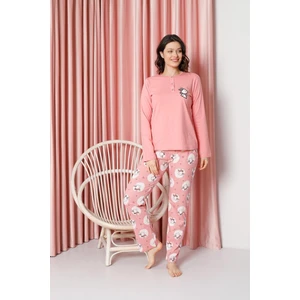 Kadın Pijama Takımı Uzun Kollu Tavşan Desenli Pamuklu Süprem W20632316